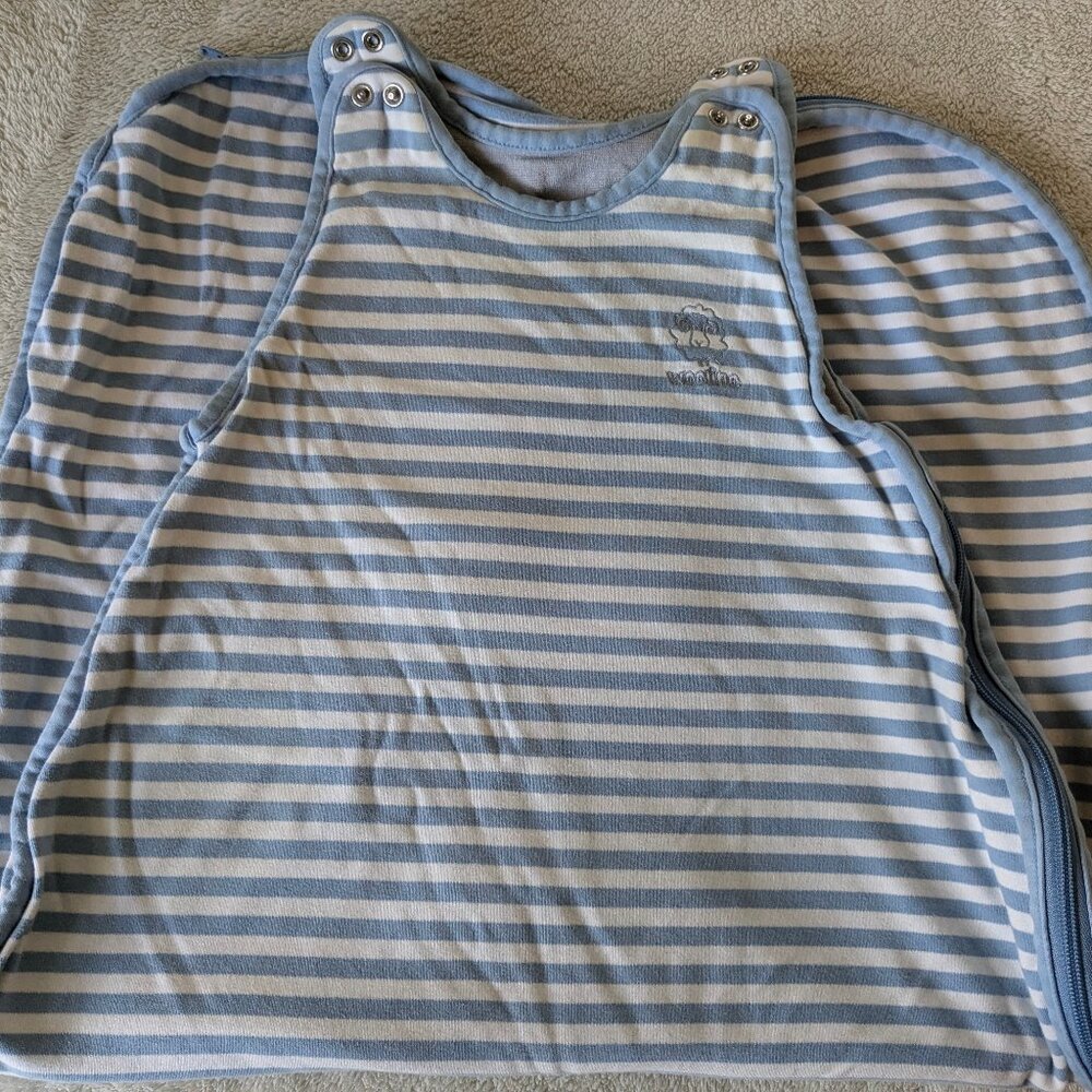 WOOLINO Ultimate sleep sack, light blue striped